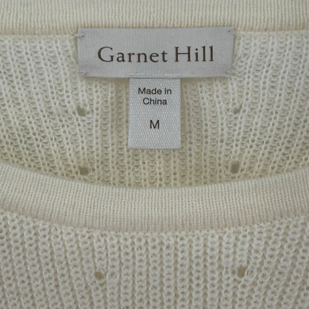 Garnet Hill‎ Merino Wool Cotton Lace Shoulder Sweater Ivory Size Medium
